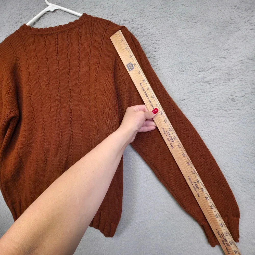 Sheridan Square Cardigan Womens L Orange Button Up Scalloped Cottagecore Grandma
